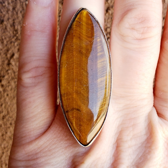 New Huge Tiger Eye 925 Silver Statement Ring. - Picture 15 of 15